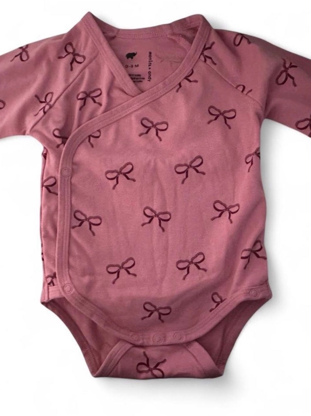 Monica + Andy Baby Girls' Pink Bow Print Wrap One-Piece Bodysuit - 0-3M